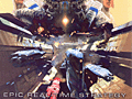 The early teaser image with the upside-down Hiigaran destroyer and the Vaygr ships that misleadingly seem to be flying in formation with the Hiigaran ships.